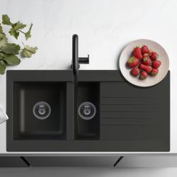 Ausmann Fibre 1.5 black plastic sink, reversible with drip tray, surface-mounted, 100x50 cm 1208956783