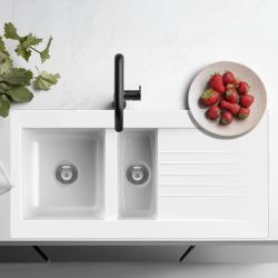 Ausmann Fibre 1.5 white plastic sink reversible with drainer inset 100x50 cm 1208956786