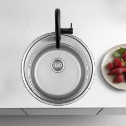Ausmann Basic stainless steel inset round sink with tap hole 51 cm including siphon 1208956976