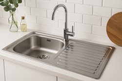 Ausmann Basic stainless steel inset sink with drainer reversible 75x40 cm including siphon 1208956996