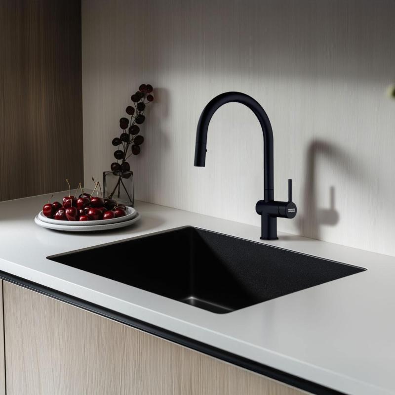 Franke Active J matt black kitchen tap with pull-out sprayer 115.0653.404
