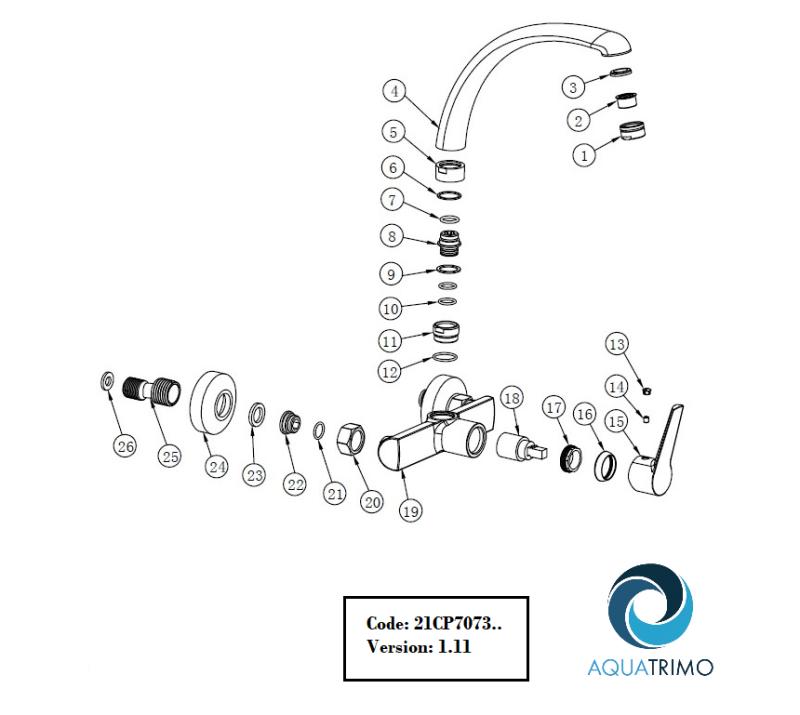 AquaTrimo Chopin kitchen wall tap with top outlet chrome 21CP7073CM