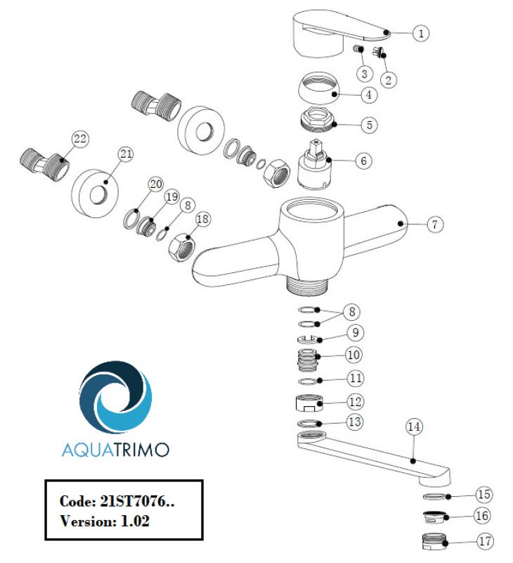 AquaTrimo Schubert Single Handle Kitchen Wall Faucet Chrome 21ST7076CM