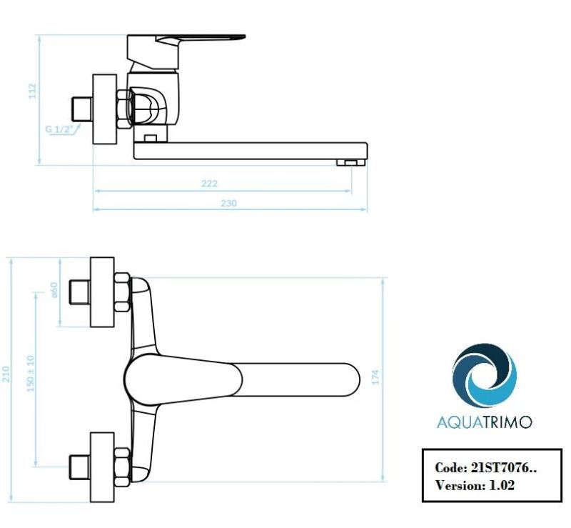 AquaTrimo Schubert Single Handle Kitchen Wall Faucet Chrome 21ST7076CM