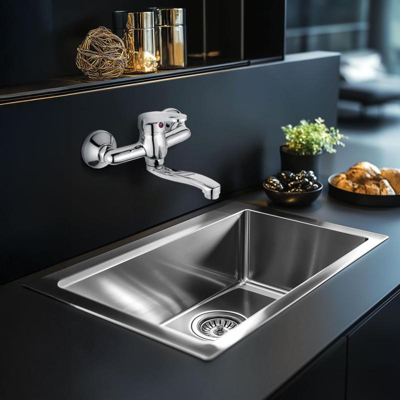 AquaTrimo Verdi wall tap single lever kitchen wall tap chrome total length 210 mm 21VD7079CM