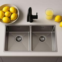 Ausmann Oder double stainless steel sink 76x45cm with 2 bowls 34x40 flush-mounted undermount and inset extra deep 22cm 1208957116