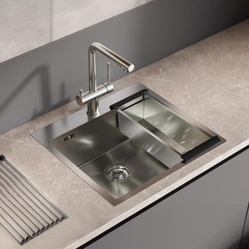 Ausmann Oder Blue stainless steel sink 55x50cm flush-mounted and inset with tap hole bench 1208957118