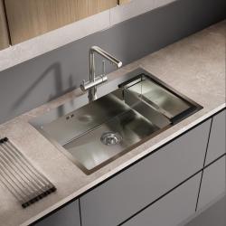 Ausmann Oder Blue large stainless steel sink 79x50cm flush-mounted and inset with tap hole bench 1208957119