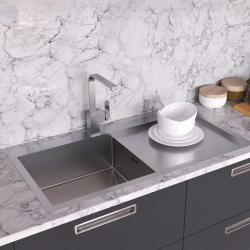 Ausmann Oder Blue large stainless steel sink 100x51cm flush-mounted and inset with drainer 1208957124