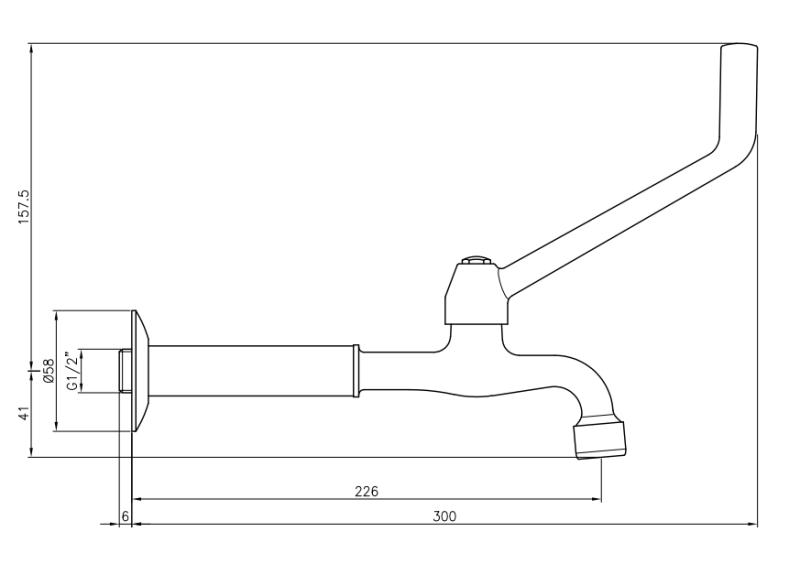 PB Clinic wall washbasin tap cold water with long lever chrome long model 1208957199