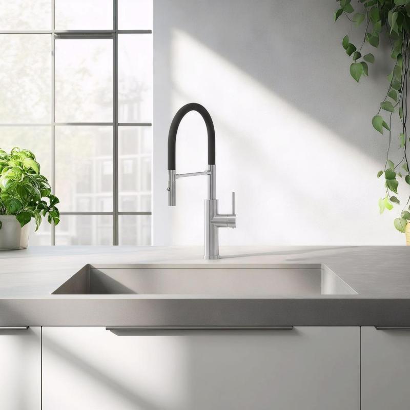 Quadri Chester kitchen mixer with flexible spout and shower with 2 spray types stainless steel 1208957226