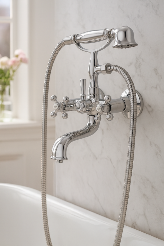 AquaTrimo Vivaldi classic surface-mounted bath tap with star knobs Chrome including hand shower 43VV7372CM