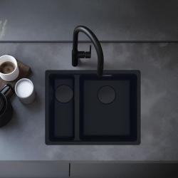 Franke Maris MRG 260/160-34-15 Fragranite black edition matte black flush-mounted sink, large basin on the right