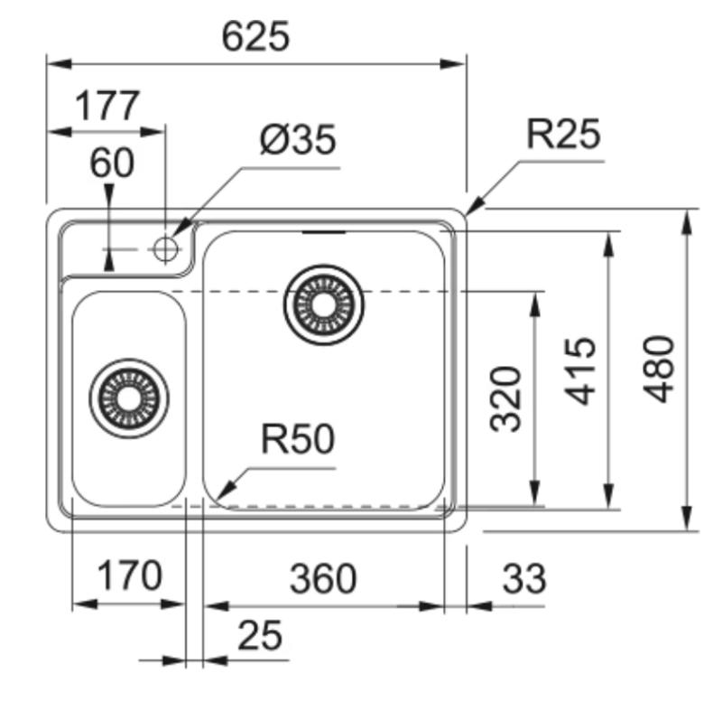 Franke sink Bellissimo BCX 260 flush mounted incl tap hole 625x480mm 127.0691.229