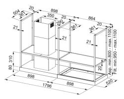 Franke Mythos T-Shelf island extractor hood matte black 180cm with shelves 3250678073