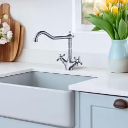 AquaTrimo Windsor nostalgic kitchen tap with angled spout, stainless steel 21WS7531NM