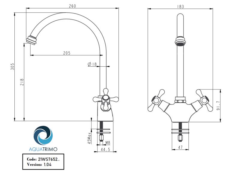 AquaTrimo Windsor classic nostalgic kitchen tap with round spout, stainless steel 21WS7652NM