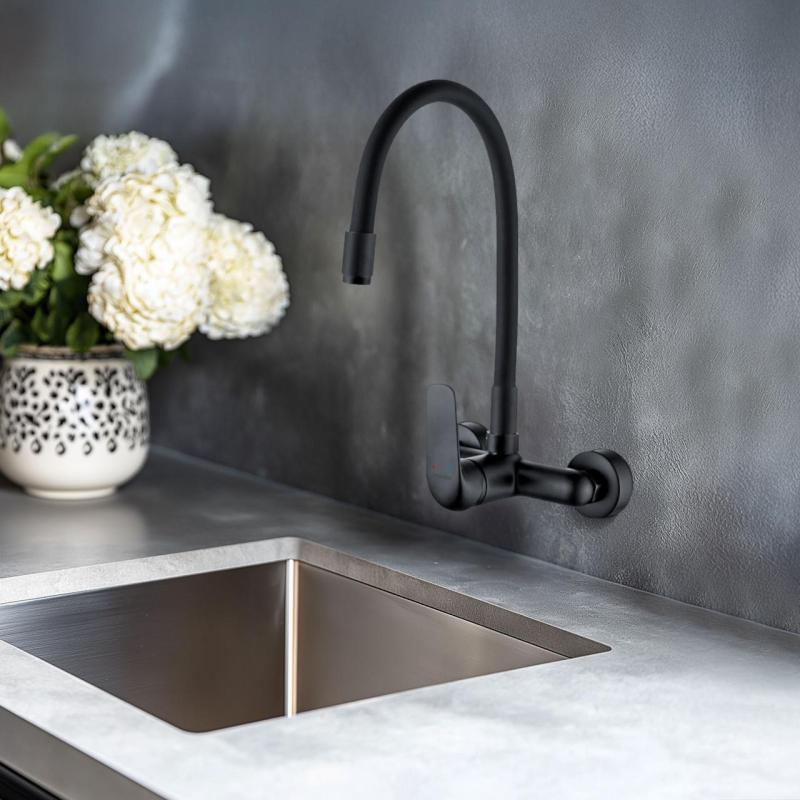 Aquatrimo Chopin wall-mounted faucet with high flexible spout matte black 21CP8462SW