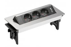 Desktop extension cord without cassette 3x schuko socket, 1.5m power cable with inox plug 1208958679