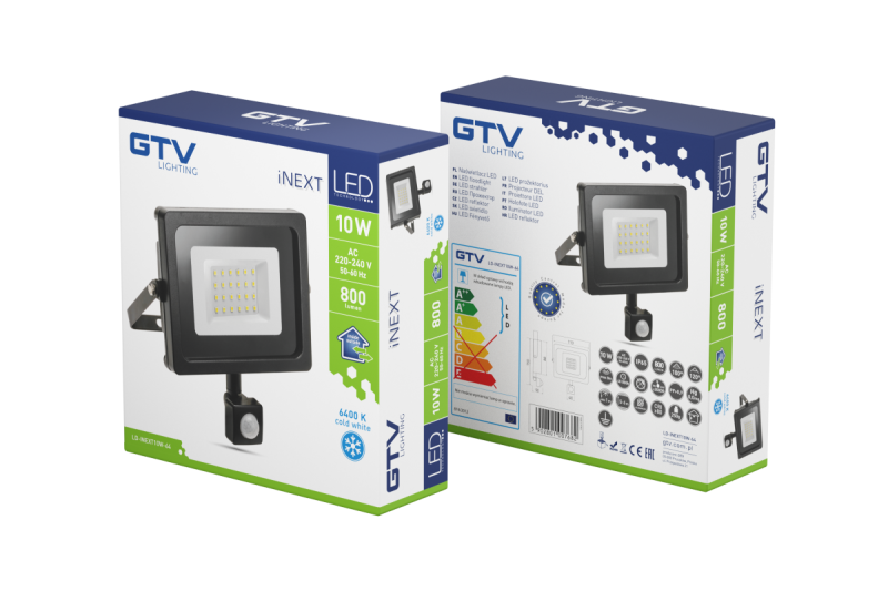 Floodlight INEXT LED with a motion sensor, 10W, 800lm, AC220-240V, 50/60 Hz, PF> 0.9, RA> 80, IP65, 120 1208962858