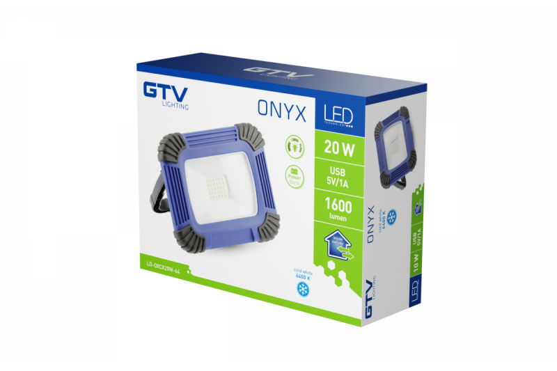 LED floodlight ONYX 20W, 1600lm, USB 5V / 1A, RA> 80, IP54,120 °, 6400K, blue 1208963090