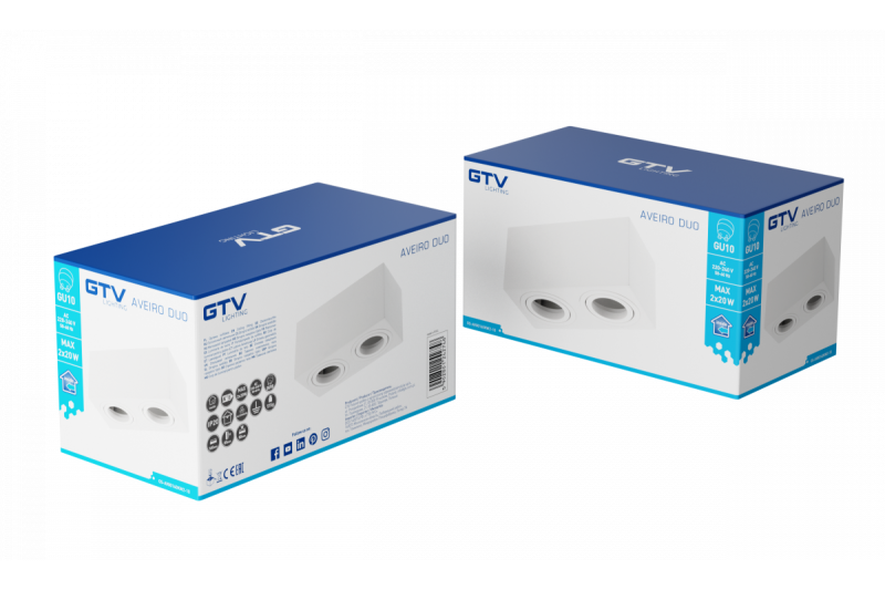 Decor Ceiling fixture AVEIRO DUO aluminium 160x80x85mm IP20 max 20W*2 square white 1208963825