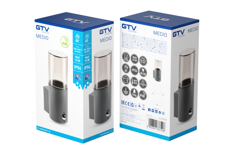 Decor Garden luminaire MEDIO-AU PIR E27 MAX.15W IP54 AC220-240V 50-60Hz top wall lamp graphite 1208963938