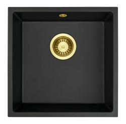 GraniteMy Universal granite black sink 40x40 cm black top-mounted undermount and flush-mount with gold plug 1208967113