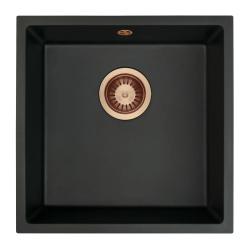GraniteMy Universal granite black sink 40x40 cm black top-mounted undermount and flush-mount with copper plug 1208967114