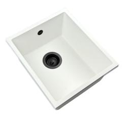 GraniteMy Universal granite white sink 34x40 cm white top-mounted, undermount and flush-mount with black plug 1208967147