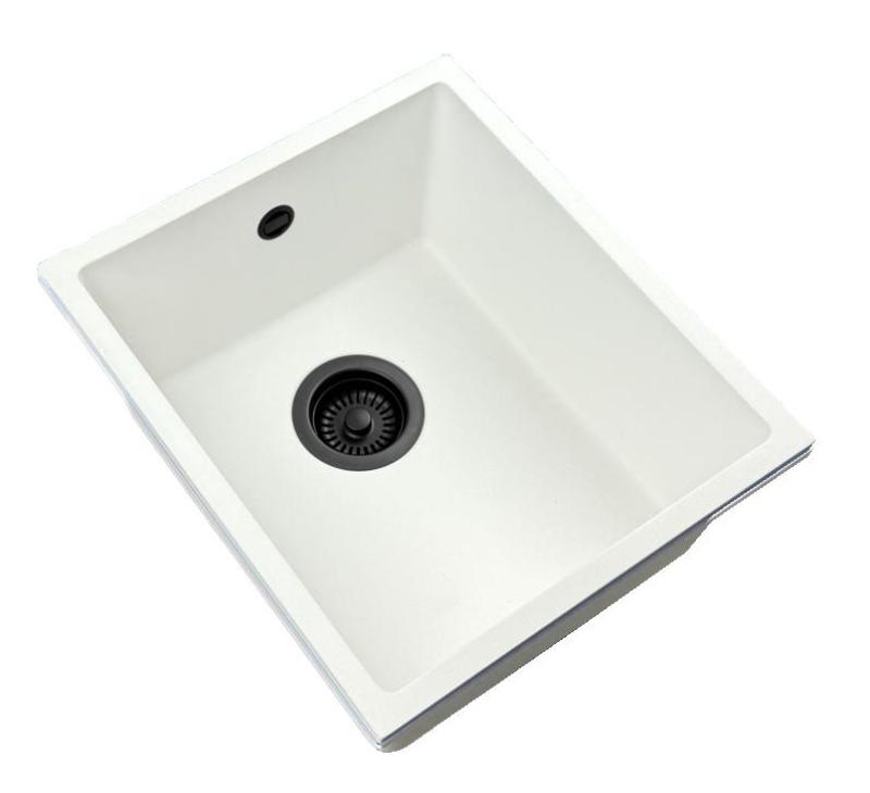 GraniteMy Universal granite white sink 34x40 cm white top-mounted, undermount and flush-mount with black plug 1208967147