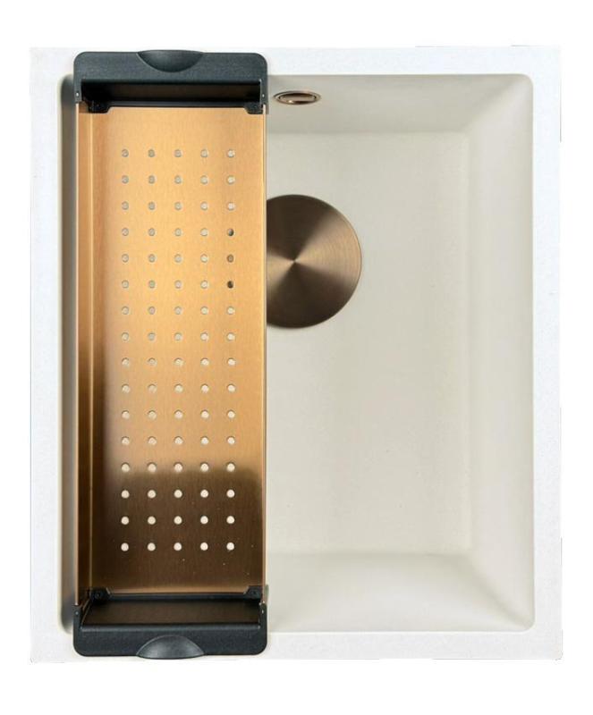 GraniteMy Universal granite white sink 34x40 cm white top-mounted, undermount and flush-mount with copper plug 1208967148