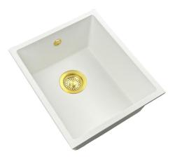 GraniteMy Universal granite white sink 34x40 cm white top-mounted, undermount and flush-mount with gold plug 1208967149