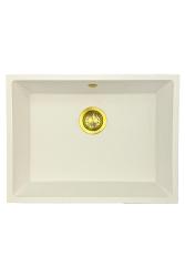 GraniteMy Universal granite white sink 55x40 cm white top-mount, under-mount, and flush-mount with golden plug 1208967155