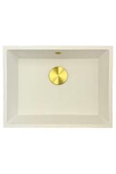 GraniteMy Universal granite white sink 55x40 cm white top-mount, under-mount, and flush-mount with golden plug 1208967155