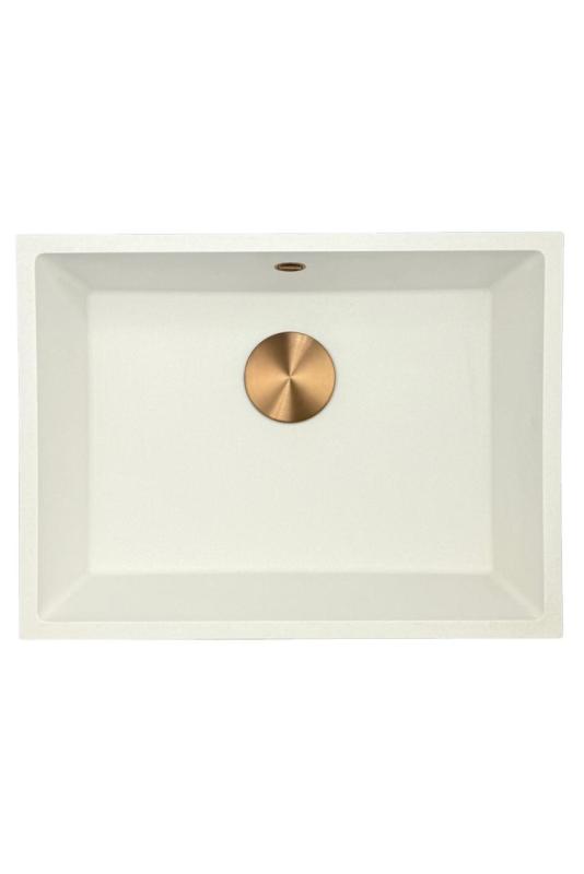 GraniteMy Universal granite white sink 55x40 cm white top-mount, under-mount, and flush-mount with copper plug 1208967156