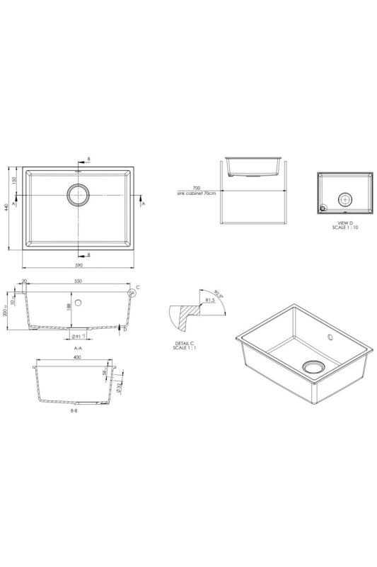 GraniteMy Universal granite white sink 55x40 cm white top-mount, under-mount, and flush-mount with copper plug 1208967156