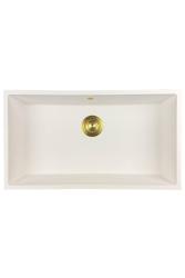 GraniteMy Universal granite large white sink 74x40 cm white top-mounted, undermount and flush-mount with golden plug 1208967163