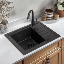 Quadri Sligo 60 anthracite granite sink set 55x44 cm with drainer, including tap 1208967199