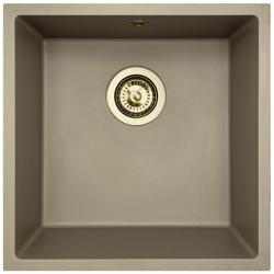 GraniteMy Universal granite taupe sink 40x40 cm top-mounted undermount and flush-mount with golden plug 1208967215