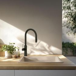 GraniteMy Universal granite beige sand sink 40x40 cm top-mounted, undermount and flush-mount with black plug 1208967232