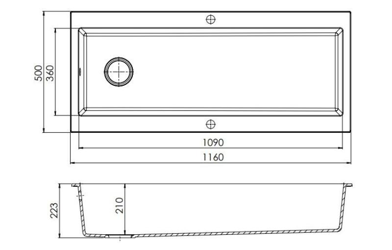 GraniteMy Trog granite very large black sink 116x50 cm black top-mounted with tap hole bench with golden plug 1208967239