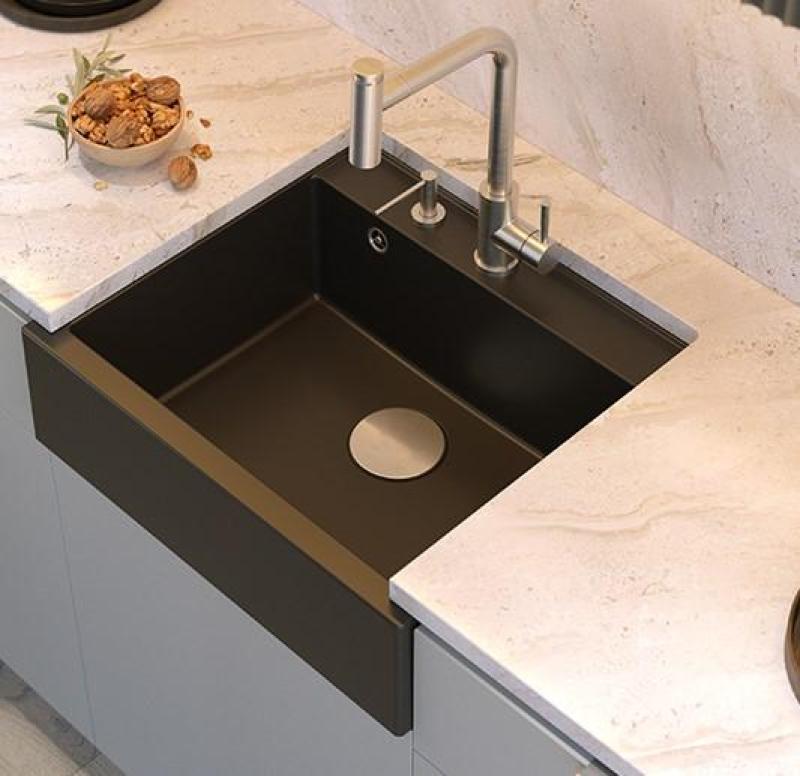 Quadri Farmhouse country intermediate or inset granite sink anthracite with rvs plug 595x540mm 1208967269