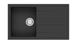 GraniteMy Vesi granite built-in black sink 86x50cm with drainer reversible with stainless steel plug 1208967279