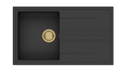 GraniteMy Vesi granite built-up black sink 86x50cm with drainer reversible with gold plug 1208967289