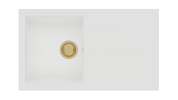 GraniteMy Vesi built-up white granite sink 86x50cm with drainer reversible with gold plug 1208967293