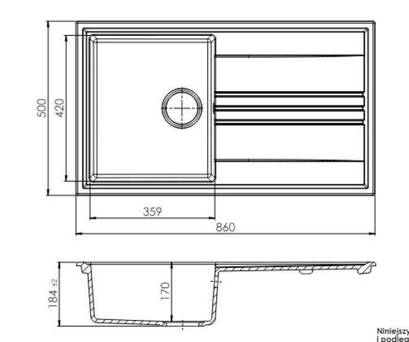 GraniteMy Vesi granite top white sink 86x50cm with reversible drainer and copper plug 1208967294
