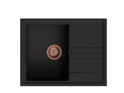 GraniteMy Vesi granite top-mounted black sink 64x50cm with reversible drainer and copper plug 1208967297