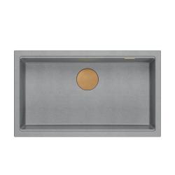 Quadri Newport II grey granite inset and undermount sink with manual siphon 76x45cm with copper plug1208967314