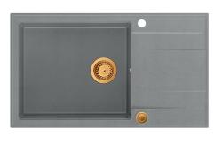 Quadri Luton grey granite large Inset Kitchen Sink with draining board reversible 86x50cm with copper plug 1208967331